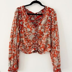 NWT Free People Say the Word Long Sleeve Top - Red Combo